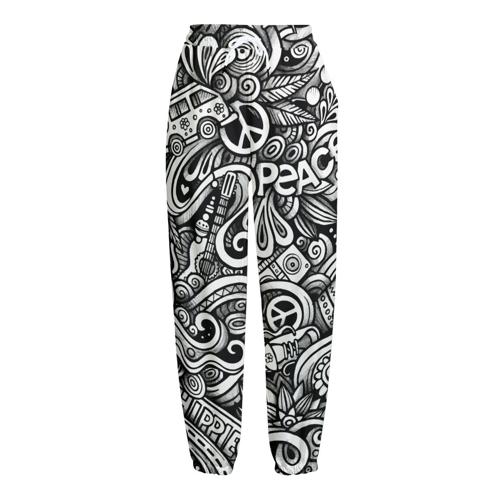 Graffiti Surfing Pattern Print Fleece Lined Knit Pants