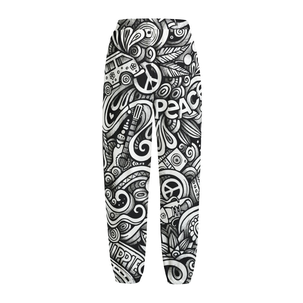 Graffiti Surfing Pattern Print Fleece Lined Knit Pants