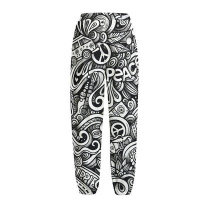 Graffiti Surfing Pattern Print Fleece Lined Knit Pants