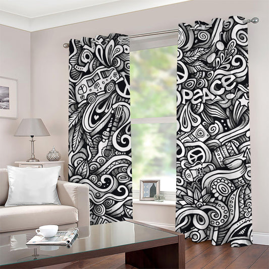 Graffiti Surfing Pattern Print Grommet Curtains