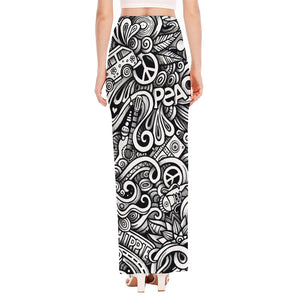 Graffiti Surfing Pattern Print High Slit Maxi Skirt