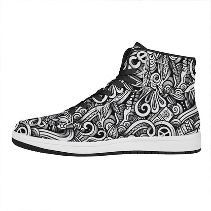 Graffiti Surfing Pattern Print High Top Leather Sneakers