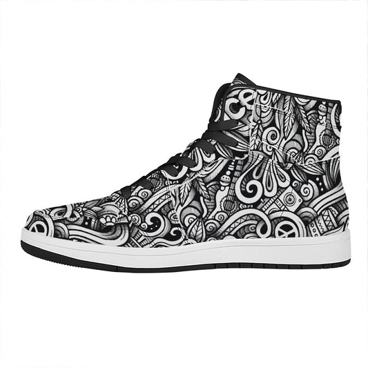 Graffiti Surfing Pattern Print High Top Leather Sneakers