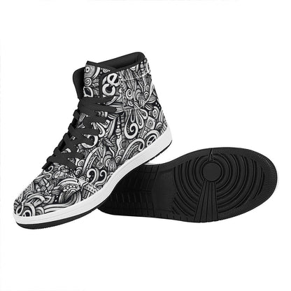 Graffiti Surfing Pattern Print High Top Leather Sneakers