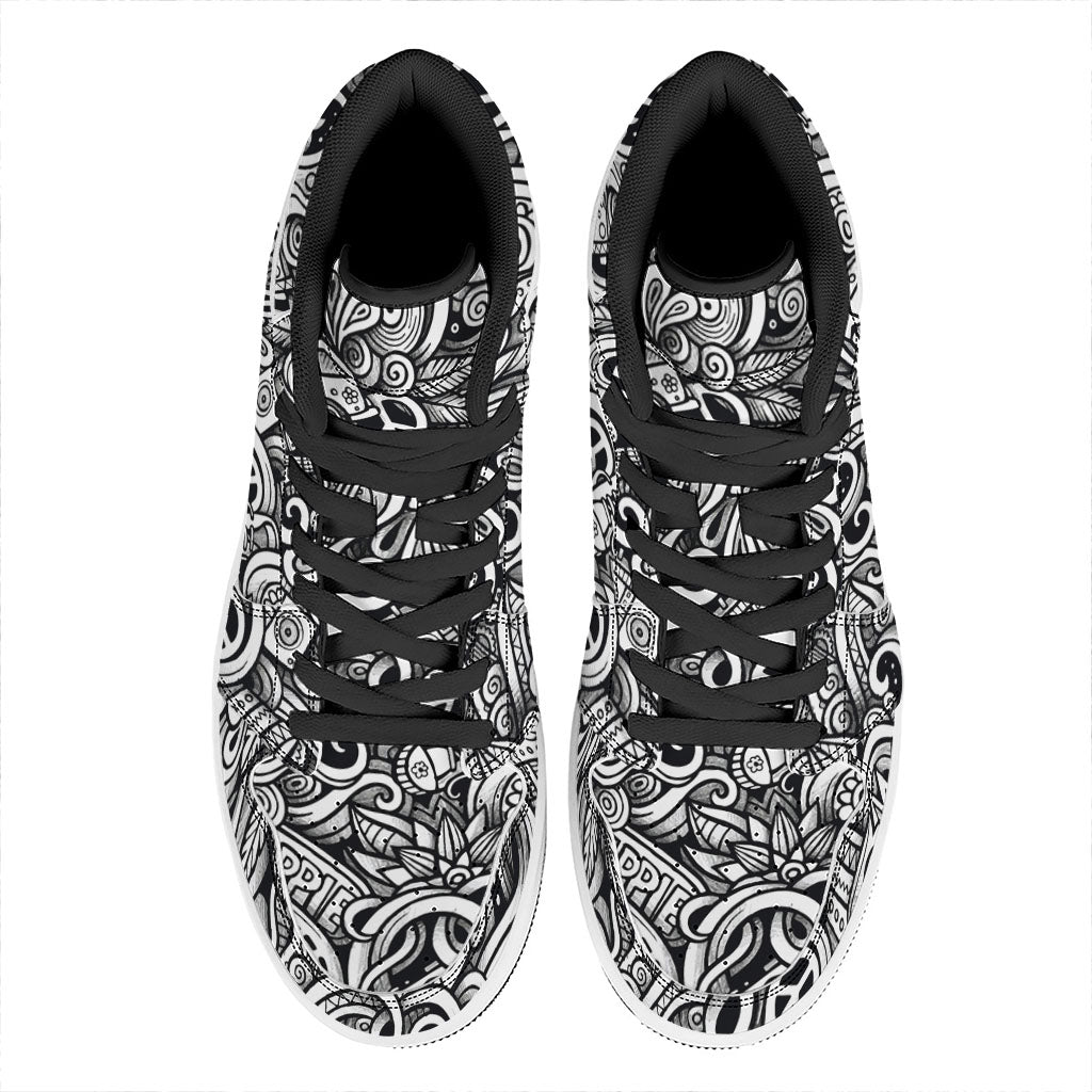 Graffiti Surfing Pattern Print High Top Leather Sneakers