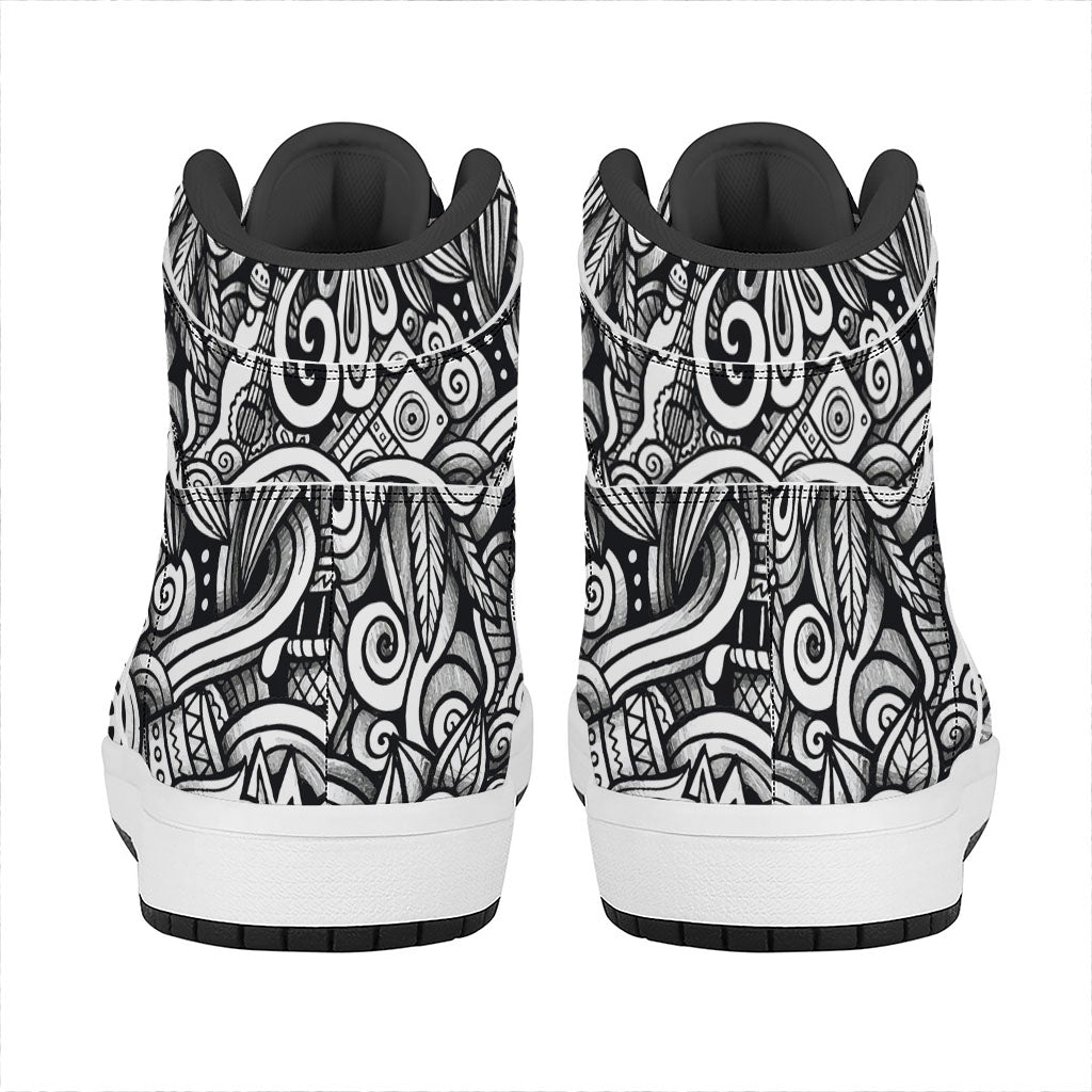 Graffiti Surfing Pattern Print High Top Leather Sneakers