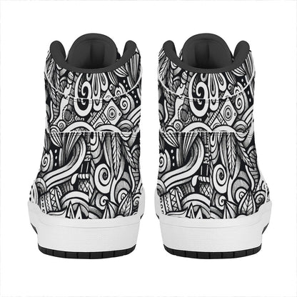 Graffiti Surfing Pattern Print High Top Leather Sneakers