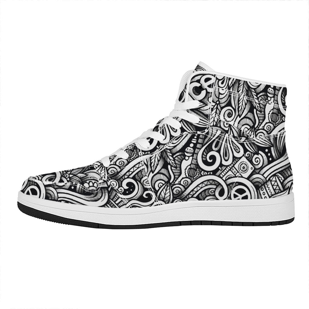 Graffiti Surfing Pattern Print High Top Leather Sneakers