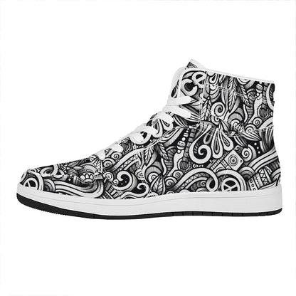 Graffiti Surfing Pattern Print High Top Leather Sneakers