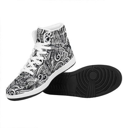 Graffiti Surfing Pattern Print High Top Leather Sneakers