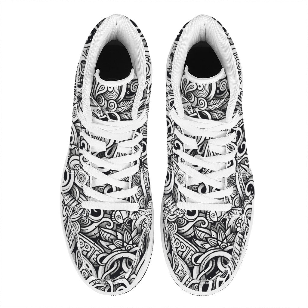 Graffiti Surfing Pattern Print High Top Leather Sneakers