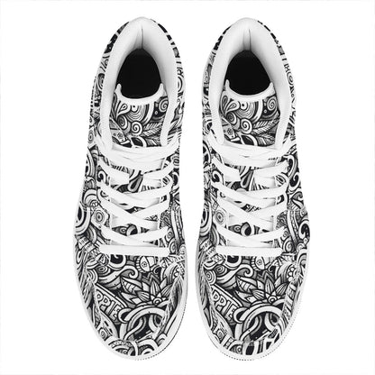 Graffiti Surfing Pattern Print High Top Leather Sneakers
