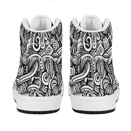 Graffiti Surfing Pattern Print High Top Leather Sneakers