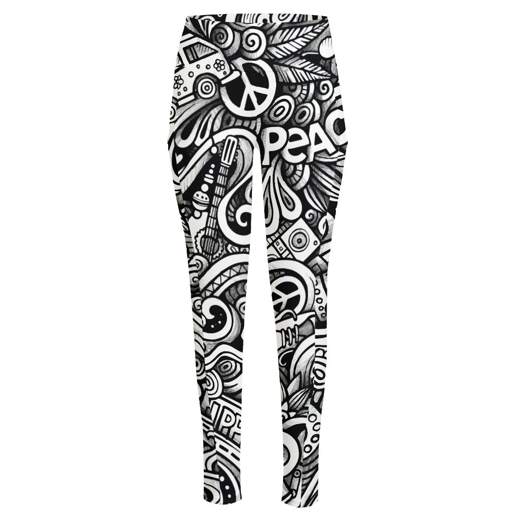 Graffiti Surfing Pattern Print High-Waisted Pocket Leggings