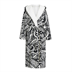 Graffiti Surfing Pattern Print Hooded Bathrobe