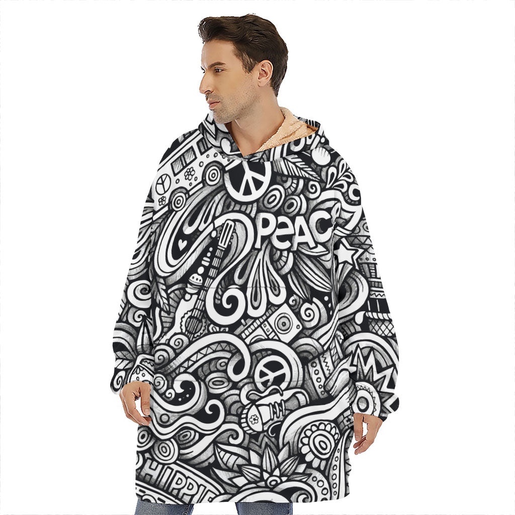 Graffiti Surfing Pattern Print Hoodie Blanket
