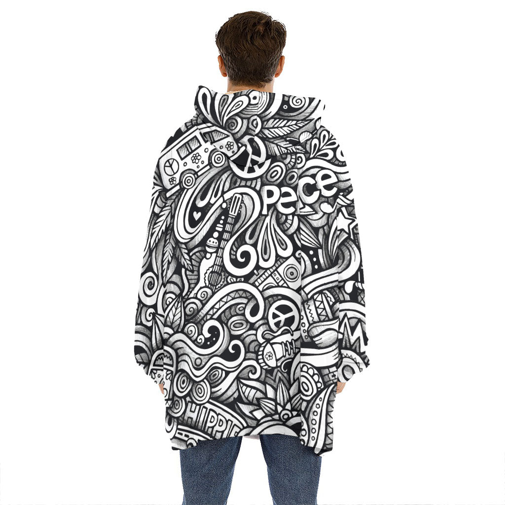 Graffiti Surfing Pattern Print Hoodie Blanket