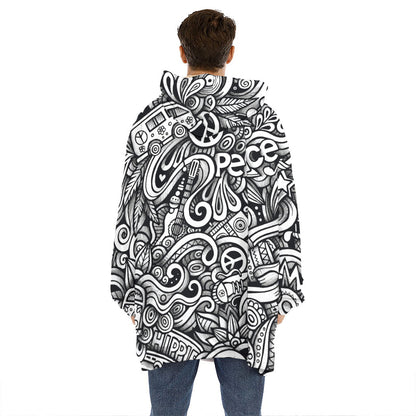 Graffiti Surfing Pattern Print Hoodie Blanket