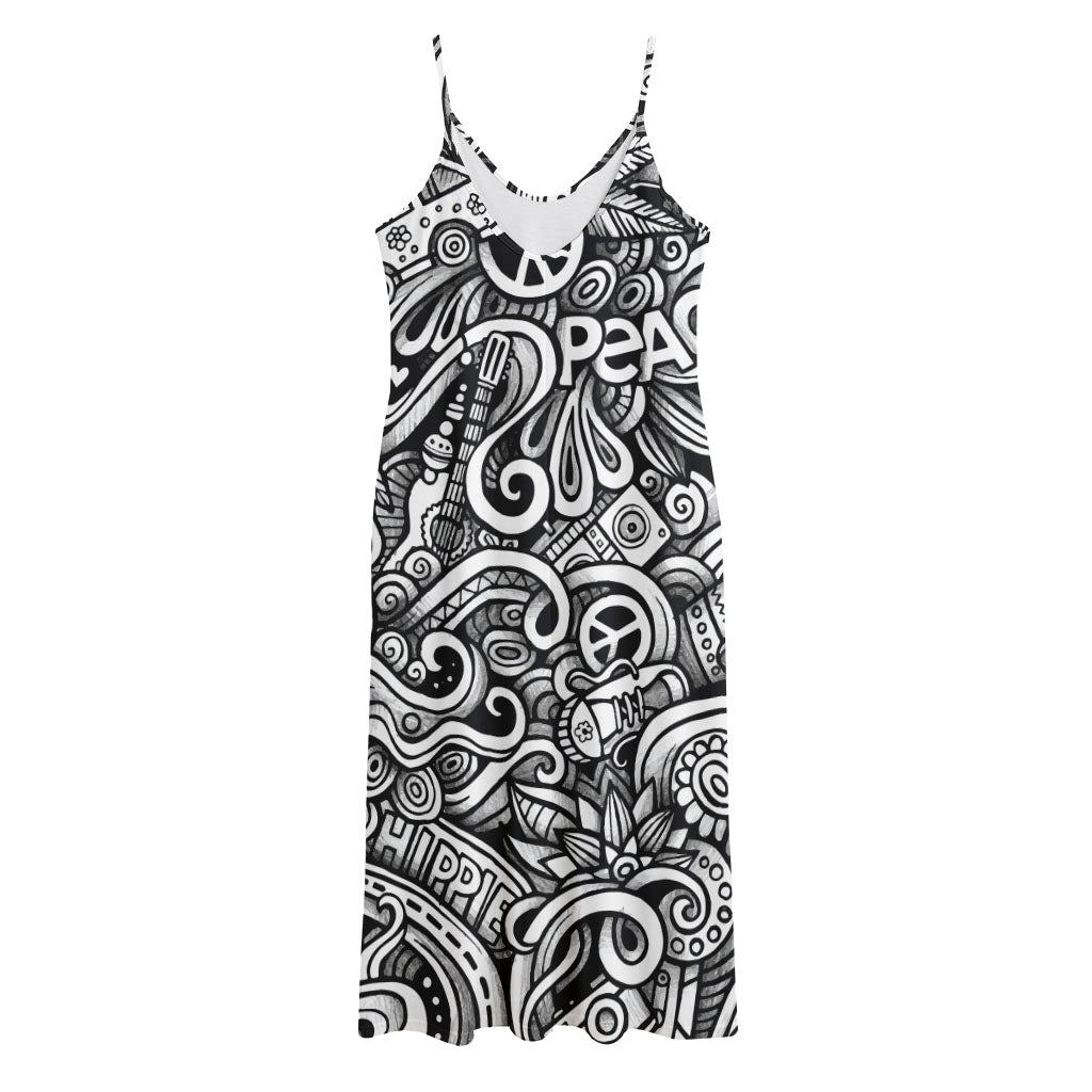 Graffiti Surfing Pattern Print Jersey Midi Cami Dress