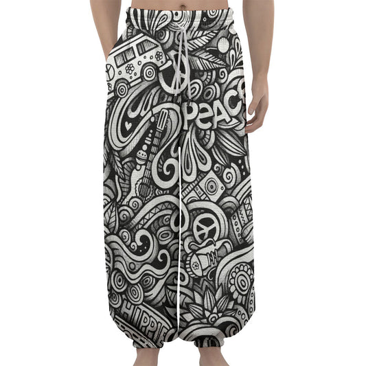 Graffiti Surfing Pattern Print Lantern Pants