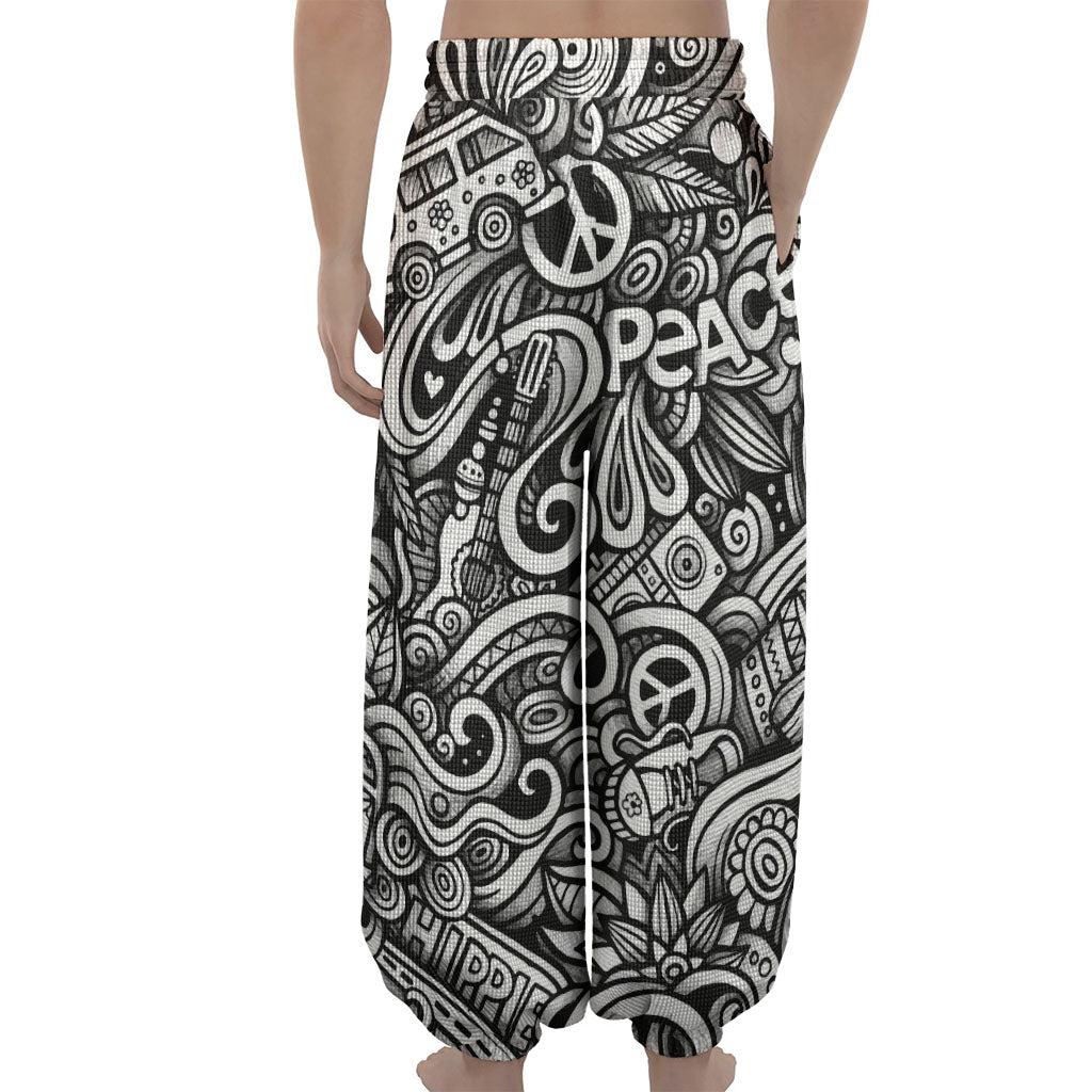 Graffiti Surfing Pattern Print Lantern Pants