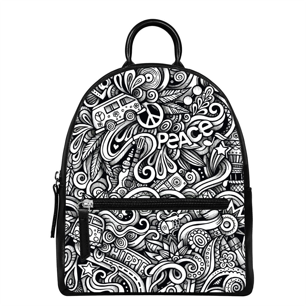 Graffiti Surfing Pattern Print Leather Backpack