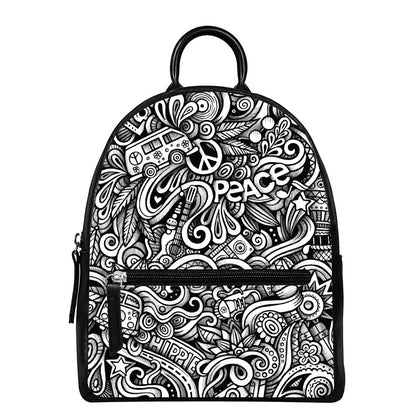 Graffiti Surfing Pattern Print Leather Backpack