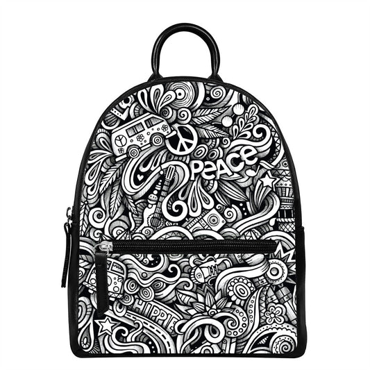 Graffiti Surfing Pattern Print Leather Backpack