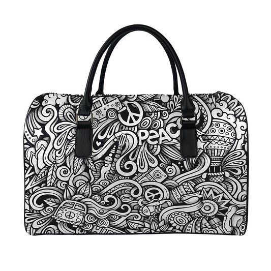Graffiti Surfing Pattern Print Leather Duffle Bag