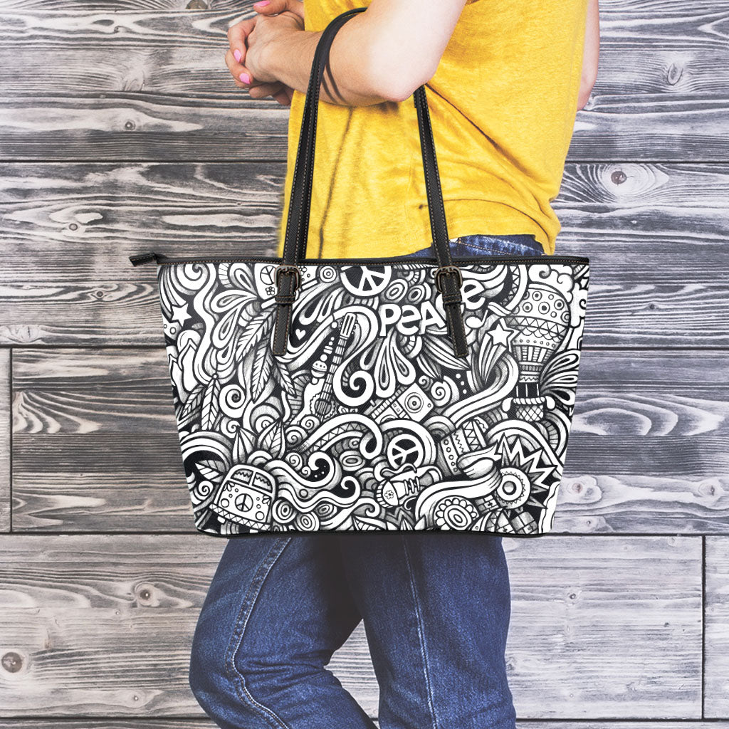 Graffiti Surfing Pattern Print Leather Tote Bag