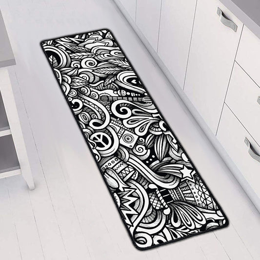 Graffiti Surfing Pattern Print Long Kitchen Mat