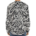 Graffiti Surfing Pattern Print Long Sleeve Baseball Jersey