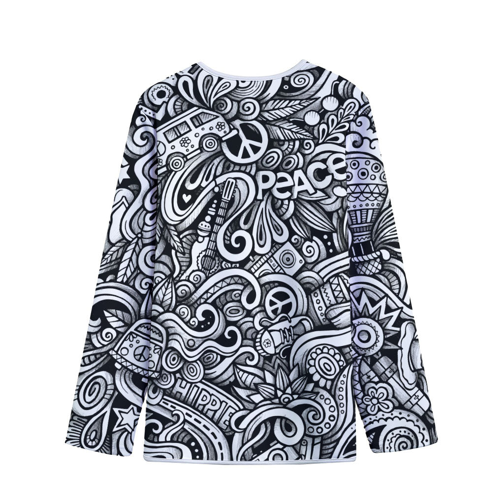 Graffiti Surfing Pattern Print Long Sleeve Short Coat