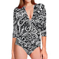 Graffiti Surfing Pattern Print Long Sleeve Swimsuit