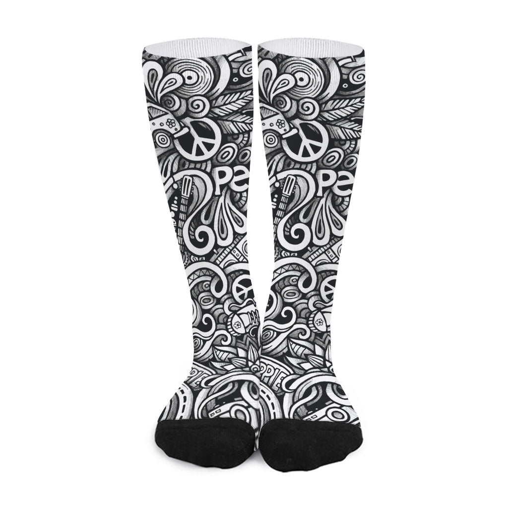 Graffiti Surfing Pattern Print Long Socks