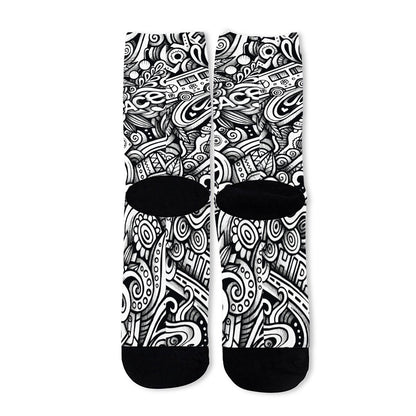 Graffiti Surfing Pattern Print Long Socks