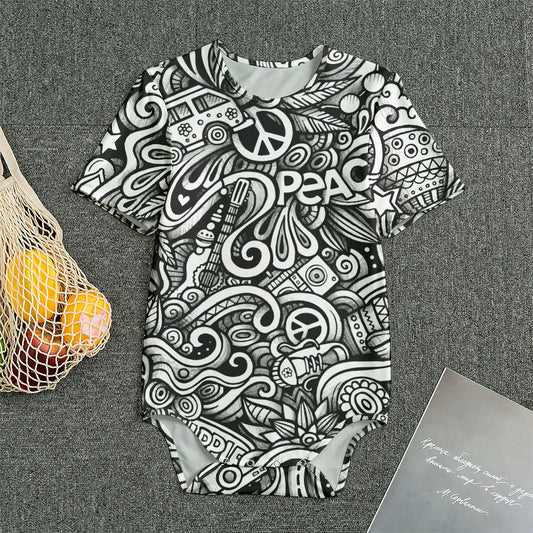 Graffiti Surfing Pattern Print Men's Bodysuit