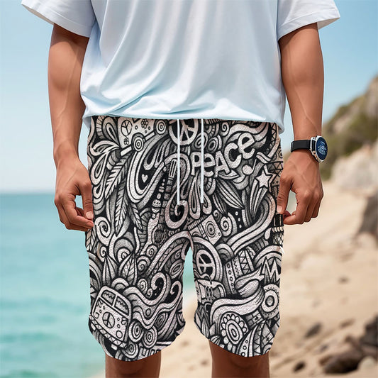 Graffiti Surfing Pattern Print Men's Cargo Shorts
