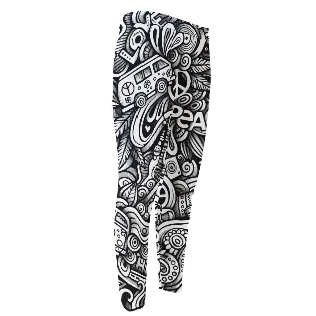 Graffiti Surfing Pattern Print Men's Compression Pants