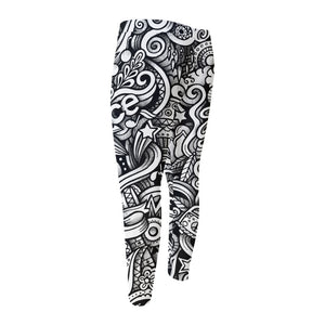 Graffiti Surfing Pattern Print Men's Compression Pants