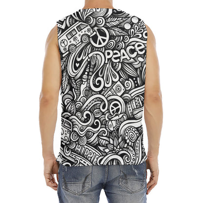 Graffiti Surfing Pattern Print Men's Fitness Tank Top