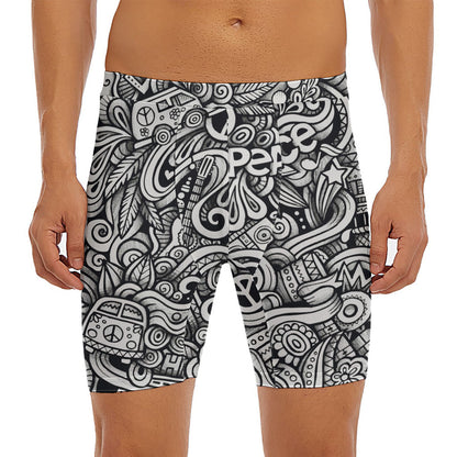 Graffiti Surfing Pattern Print Men's Long Boxer Briefs