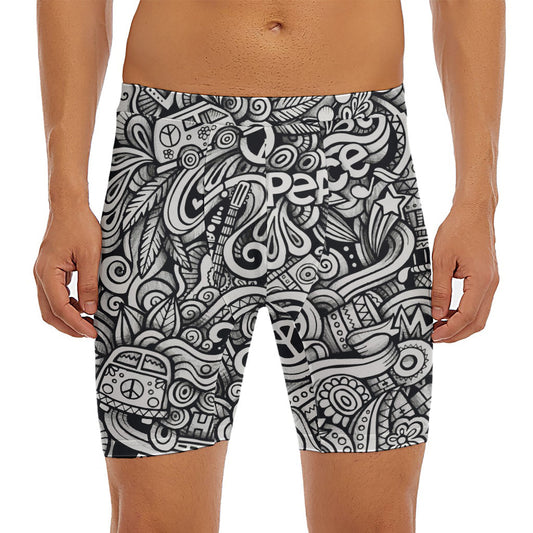 Graffiti Surfing Pattern Print Men's Long Boxer Briefs