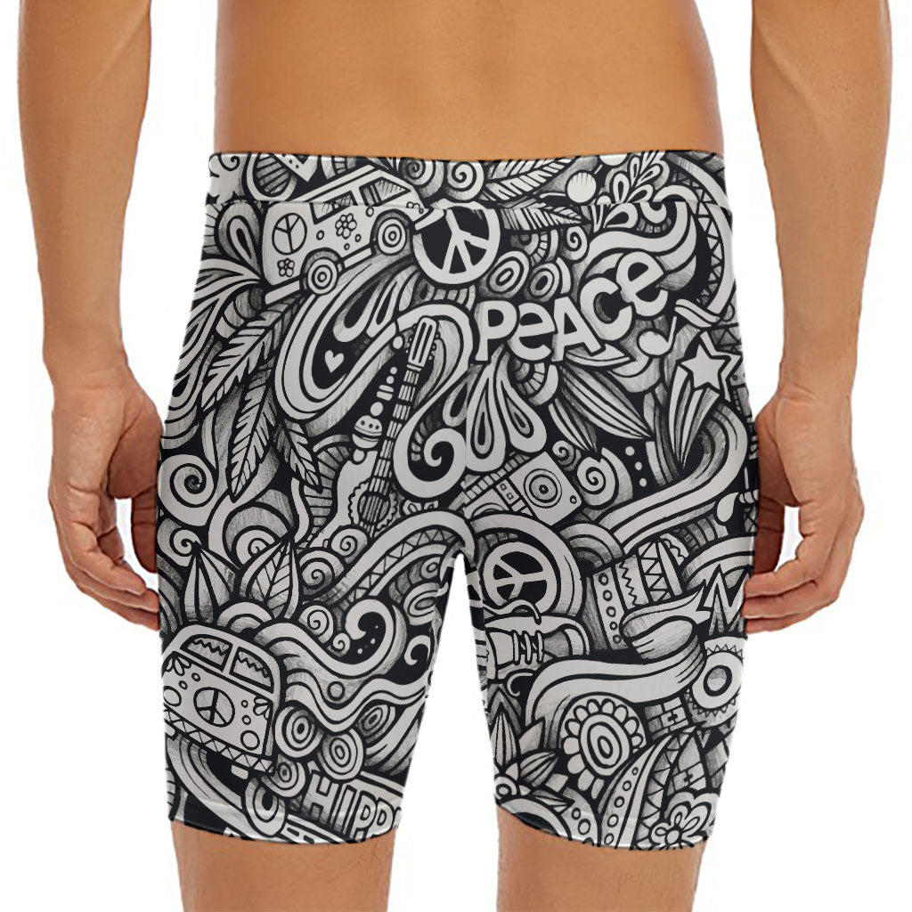 Graffiti Surfing Pattern Print Men's Long Boxer Briefs