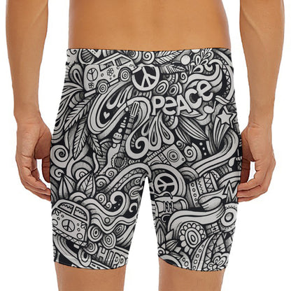 Graffiti Surfing Pattern Print Men's Long Boxer Briefs