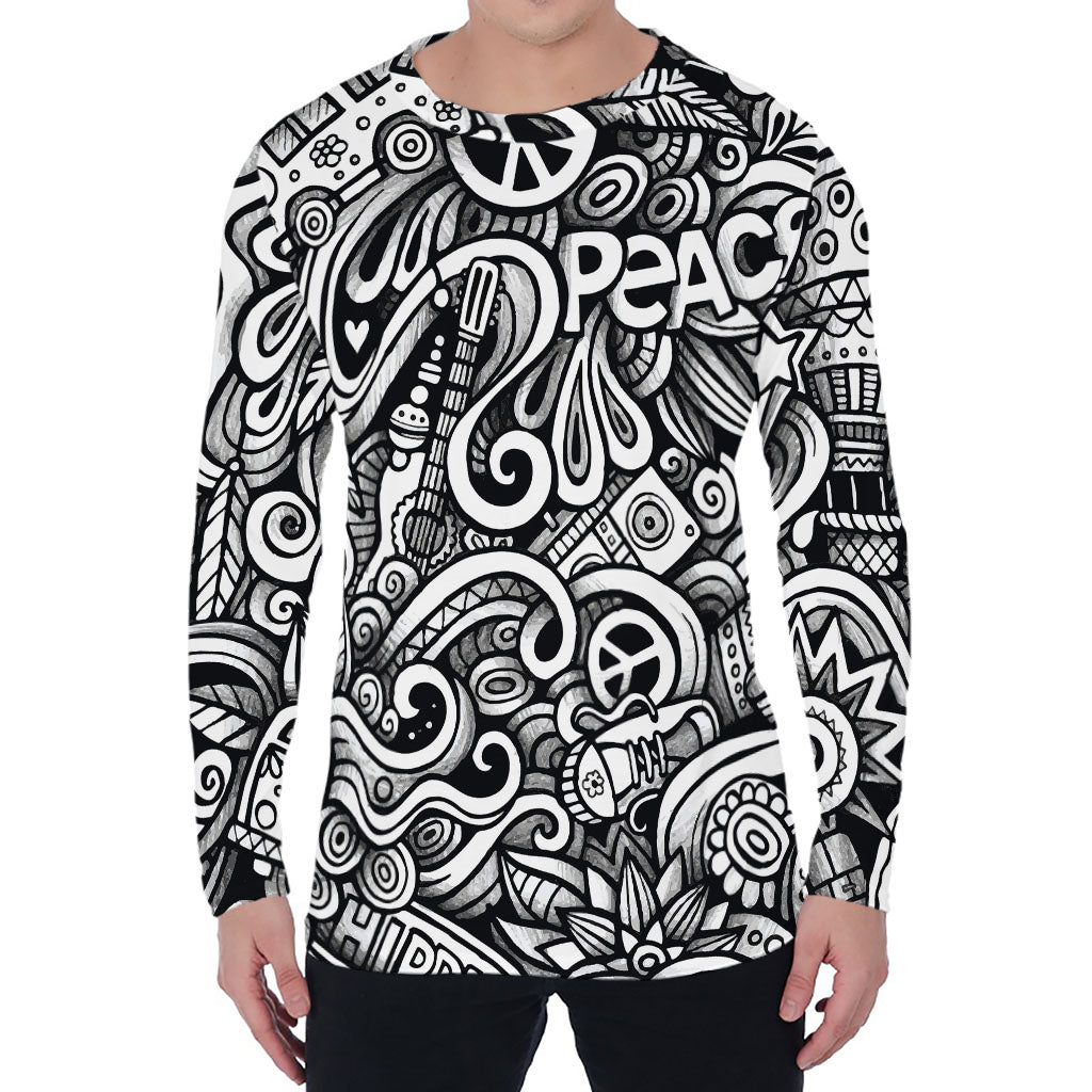 Graffiti Surfing Pattern Print Men's Long Sleeve T-Shirt