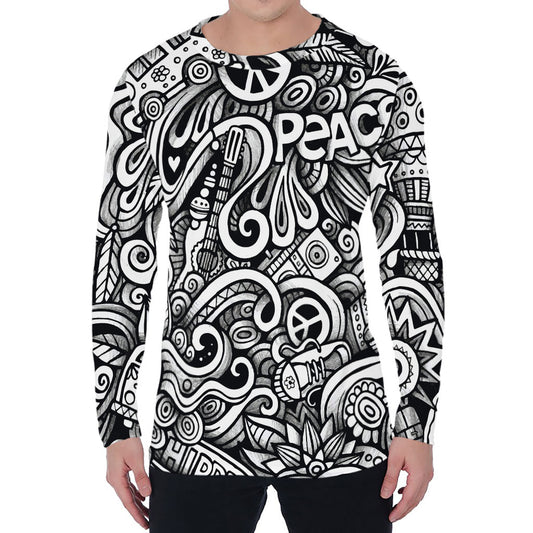 Graffiti Surfing Pattern Print Men's Long Sleeve T-Shirt