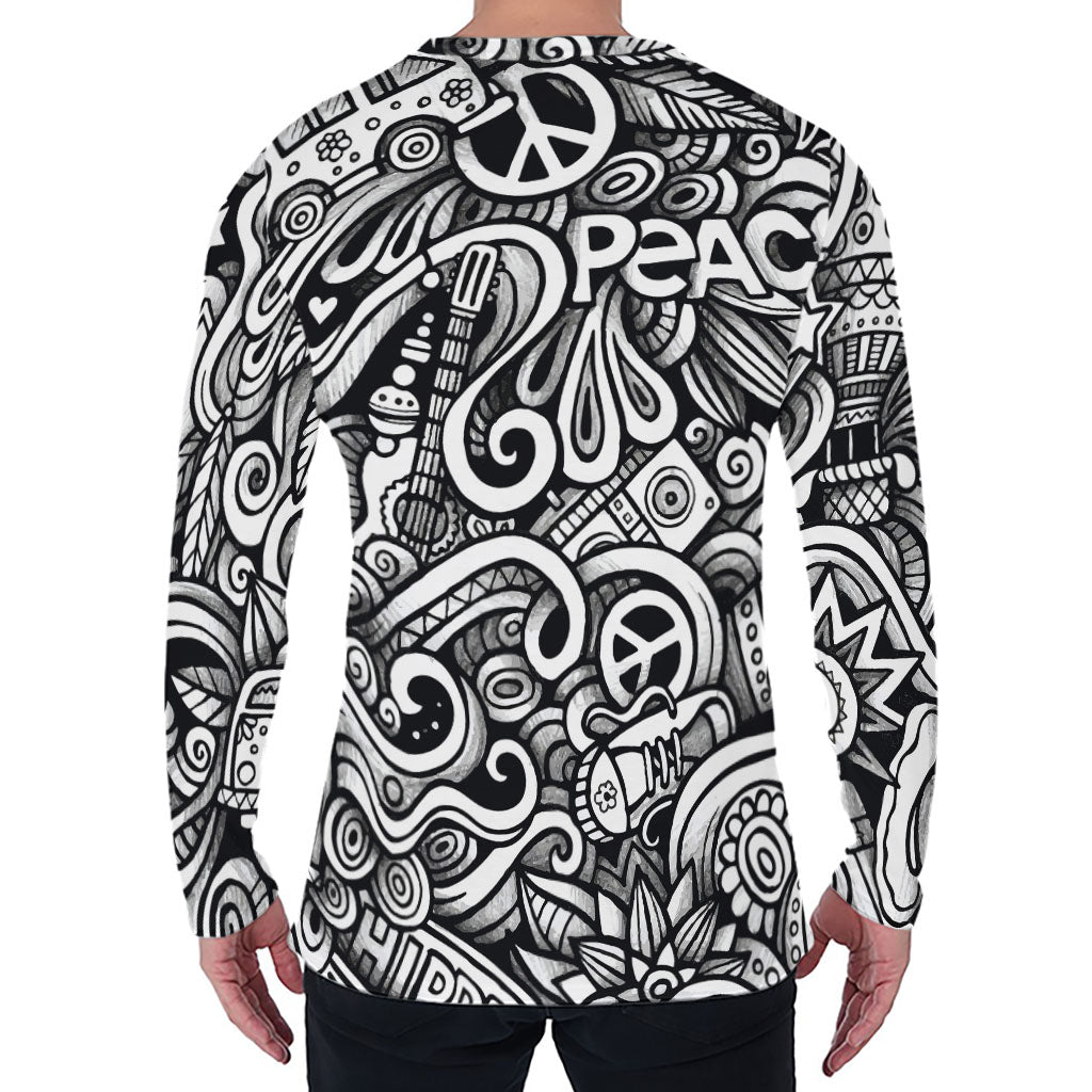 Graffiti Surfing Pattern Print Men's Long Sleeve T-Shirt