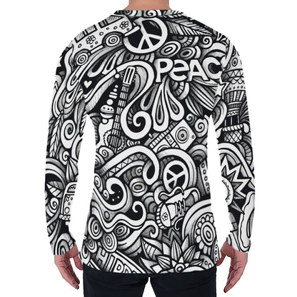 Graffiti Surfing Pattern Print Men's Long Sleeve T-Shirt