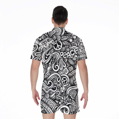 Graffiti Surfing Pattern Print Men's Rompers